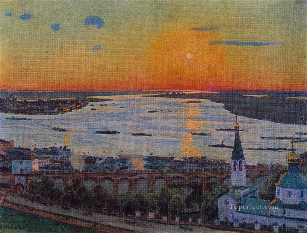 the sunset on volga nizhny novgorod 1911 Konstantin Yuon river landscape Oil Paintings